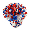 40mm Diameter/ Blue/White/Red Acrylic/Glass Bead Daisy Flower Flex Ring - Size M