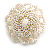 40mm Diameter/Milky White Glass Bead Daisy Flower Flex Ring/ Size L