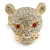 Clear Crystal Leopard Stretch Ring In Gold Plating - 30mm Long - 7/8 Size