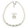White Classic Simulated Glass Pearl Necklace & Drop Earring Set