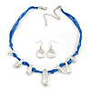 Silver Tone Nugget Silk Cord Necklace And Earrings Set