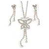 Clear Swarovski Crystal Butterfly Necklace And Earring Set (Silver Tone)