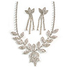 Bridal Diamante Floral Necklace & Earrings Set (Silver Tone)