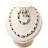 White Imitation Pearl Bead With Diamante Ring Necklace, Bracelet & Earrings Set (Silver Tone Metal)