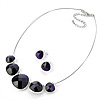 Deep Purple Diamante Wire Necklace And Stud Earring Set (Silver Tone Metal) - 32cm Length (6cm Extender)
