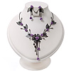 Delicate Y-Shape Purple Rose Necklace & Drop Earring Set In Black Metal