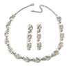 Classic Bridal Simulated Pearl/Crystal Necklace & Drop Earring Set In Silver Metal - 44cm Length/5cm Extension