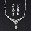 Bridal Swarovski Crystal Bib Necklace & Drop Earrings Set In Silver Plating - 44cm Length/ 5cm Extension
