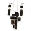 Midnight Black 'Summer Shapes' Necklace & Drop Earrings Set In Matte Silver Plating - 40cm Length/ 7cm Extension
