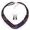 Chameleon Purple Multistrand Faceted Glass Crystal Necklace & Drop Earrings Set In Silver Plating - 44cm Length/ 6cm Extender
