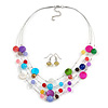 Multicoloured Shell & Crystal Floating Bead Necklace & Drop Earring Set - 52cm Length/ 5cm extension