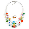 Multicoloured Shell & Crystal Floating Bead Necklace & Drop Earring Set - 52cm Length/ 5cm extension