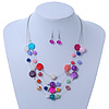 Multicoloured Shell & Crystal Floating Bead Necklace & Drop Earring Set - 52cm Length/ 5cm extension