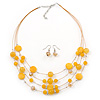 Sandy Yellow Shell & Crystal Floating Bead Necklace & Drop Earring Set - 52cm L/ 5cm Ext