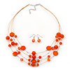 Rusty Orange Shell & Crystal Floating Bead Necklace & Drop Earring Set - 52cm L/ 5cm Ext