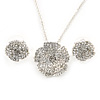 Clear Austrian Crystal Flower Pendant With Silver Tone Chain and Stud Earrings Set - 46cm L/ 5cm Ext - Gift Boxed