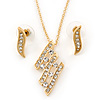 Clear Austrian Crystal Leaf Pendant With Gold Tone Chain and Stud Earrings Set - 40cm L/ 5cm Ext - Gift Boxed