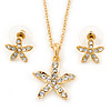 Clear Austrian Crystal Daisy Flower Pendant With Gold Tone Chain and Stud Earrings Set - 46cm L/ 6cm Ext - Gift Boxed