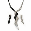 Bridal/ Prom Black/ White Austrian Crystal Plaited Tassel Necklace And Drop Earrings In Gun Metal - 34cm L/ 10cm Ext