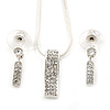 Clear Austrian Crystal Bar Pendant With Silver Tone Chain and Stud Earrings Set - 42cm L/ 5cm Ext - Gift Boxed