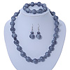 Light Grey Marble Colour Ceramic Bead Necklace, Flex Bracelet & Drop Earrings Set In Silver Tone - 40cm Length/ 5cm Extension