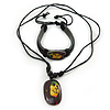 Black Bob Marley 'One Love' Pendant With Waxed Cotton Cord and Bob Marley Leather Bracelet Set - Adjustable