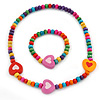 Children's Multicoloured Heart Wooden Flex Necklace & Flex Bracelet Set