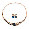 Statement Crystal Tiger Necklace and Stud Earrings Set In Rose Gold Tone Metal - 43cm L - Gift Boxed