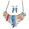 Rhodium Plated Multicoloured Glass, Crystal 'Flames' Necklace and Drop Earrings - 42cm L/ 8cm Ext