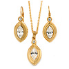 Clear Austrian Crystal Leaf Pendant With Gold Tone Chain and Drop Earrings Set - 38cm L