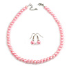8mm Pastel Pink Glass Bead Necklace and Drop Earrings Set/41cm L/ 5cm Ext