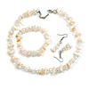 Off White Shell/Transparent Glass Necklace/ Flex Bracelet (Size M) / Drop Earrings Set - 40cm L/5cm Ext