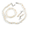 Transparent Glass/White Shell Necklace/ Flex Bracelet (Size M) / Drop Earrings Set - 40cm L/5cm Ext