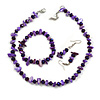 Violet Glass/Purple Shell Necklace/ Flex Bracelet (Size M) / Drop Earrings Set - 40cm L/5cm Ext