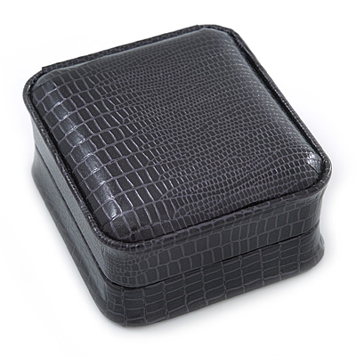 Luxury Square Black Snake Pattern Leatherette Brooch/ Pendant/ Earrings Jewellery Box - main view