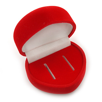 Small Red Velour Heart Ring Jewellery Box For Two Rings Or Stud Earrings - main view
