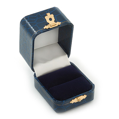 Victorian Style Dark Blue Snake Leatherette Box for Rings With Gold Tone Metal Closure - main view