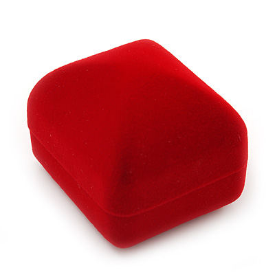 Small Square Red Velour Ring Jewellery Box - main view