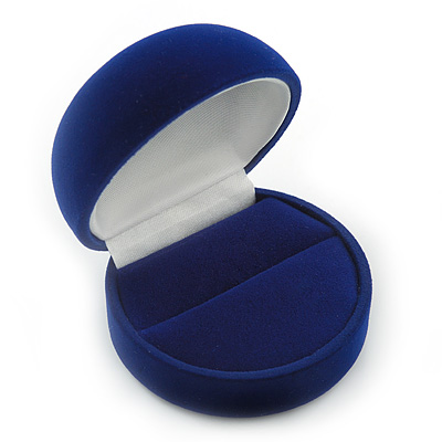 Dark Blue Velour Round Ring Jewellery Box - main view