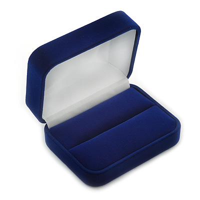 Luxury Dark Blue Velour Wedding Two Ring Box (Rings Are Not Included) - main view