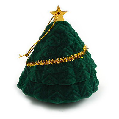 Dark Green Velour Christmas Tree Jewellery Box For Ring/ Stud Earrings - main view