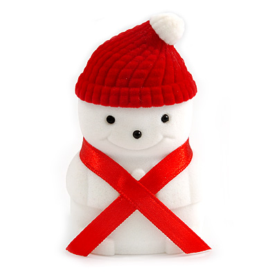 Red/ White Velour Christmas Snowman Jewellery Box For Ring/ Stud Earrings