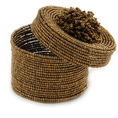 Bracelet/ Ring/ Pendant/ Earrings/ Jewellery Set Bronze Glass Bead Handmade Box - 75mm D/ 60mm H - main view