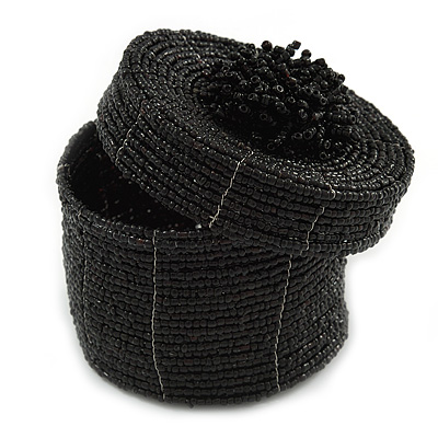 Bracelet/ Ring/ Pendant/ Earrings/ Jewellery Set Black Glass Bead Handmade Box - 75mm D/ 60mm H