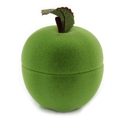Lime Green Velour Apple Jewellery Box For Small Ring/ Stud Earrings - main view
