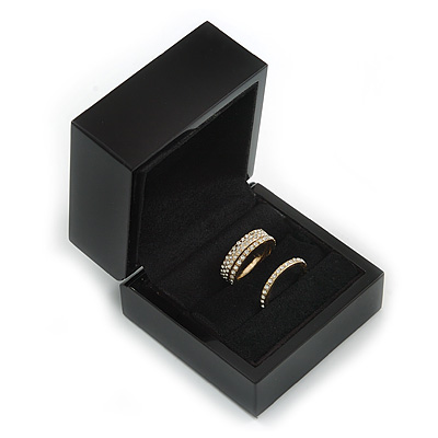 Luxury Wooden Black Gloss Wedding Double Ring/ Stud Earrings Box (Rings are not included) - main view