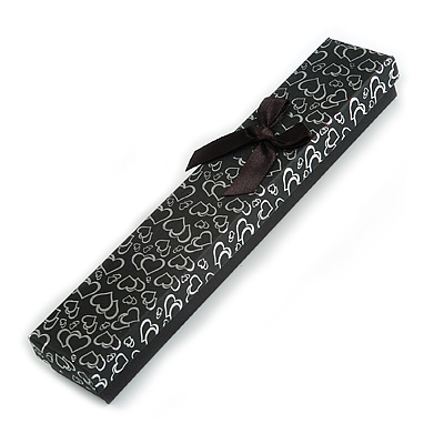 Black/Silver with Black Silk Bow Heart Motiff Card Bracelet/Pendant/Watch Gift Box - main view
