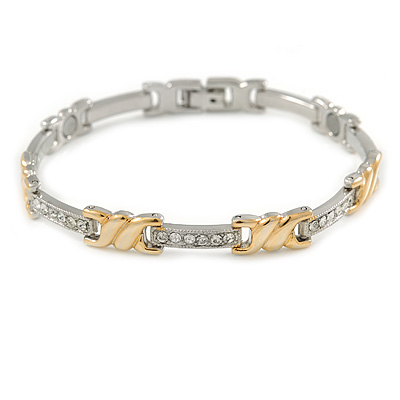 Plated Alloy Metal Clear Crystal Ladies Magnetic Bracelet - 19cm L (Large) - main view
