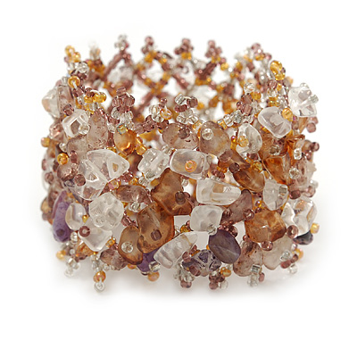 Fancy Glass Bead Flex Bracelet In Pastel Colours - 22cm L - Large - main view