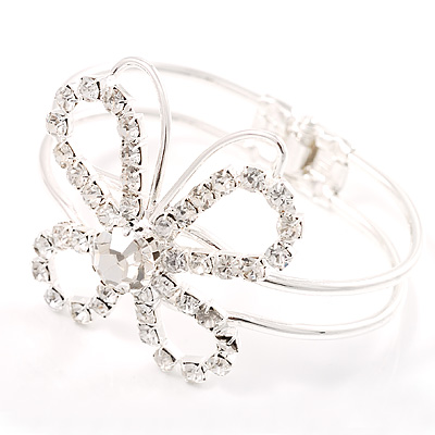 Clear Crystal Butterfly Bangle Bracelet - main view